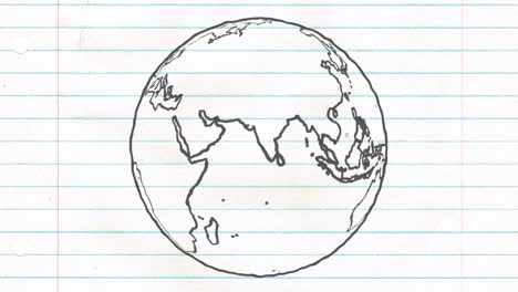Erde-Zeichnung-Papier-Cartoon-Hand-Gezeichnet-Animation-Drehen-Globus-Welt